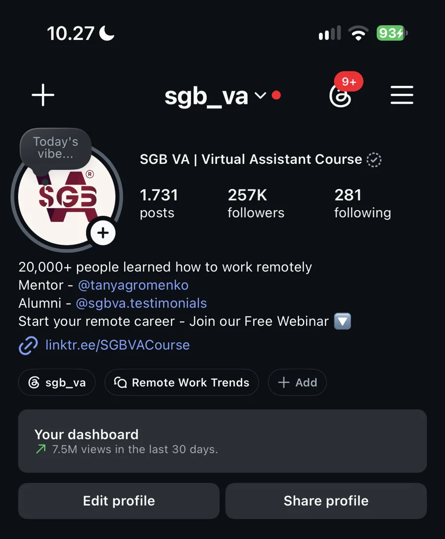 Instagram profile of sgb_va, 257K followers