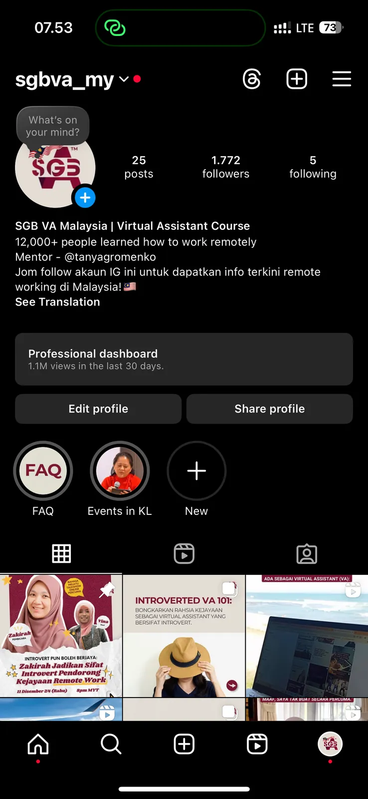 Instagram profile of sgbva_my