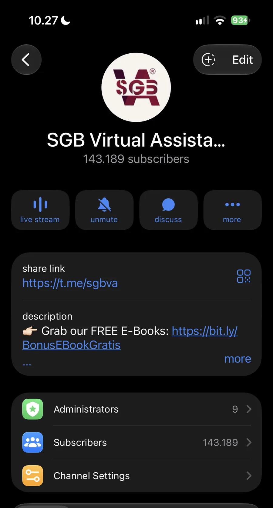 Telegram channel with 143,189 subscribers